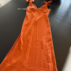 Tie-Shoulder Maxi Slip Dress in Rust Orange